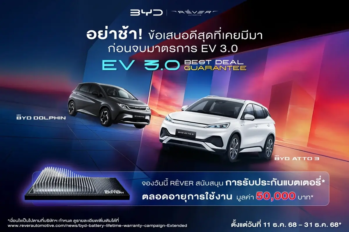 ข้อเสนอดีลดีที่สุดแห่งปีจาก บริษัท เรเว่ ออโตโมทีฟ จำกัด ภายใต้ กลุ่มธุรกิจเรเว่ ผู้จัดจำหน่ายและให้บริการหลังการขายรถยนต์พลังงานใหม่ บีวายดี และ เดนซ่า อย่างเป็นทางการในประเทศไทย จะมีผลถึงวันที่...