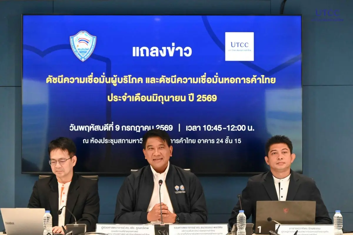 ศูนย์พยากรณ์ฯ UTCC เผยดัชนีความเชื่อมั่นผู้บริโภคเดือนมิถุนายน 2569 ปรับตัวเพิ่มขึ้นครั้งแรกในรอบ 4 เดือน ขณะที่ดัชนีความเชื่อมั่นหอการค้าไทยลดลงเล็กน้อย วันที่ 9 กรกฎาคม 2569 ณ...